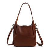 Solid Color Vegetable Tanned Leather Crossbody Bag brown front view