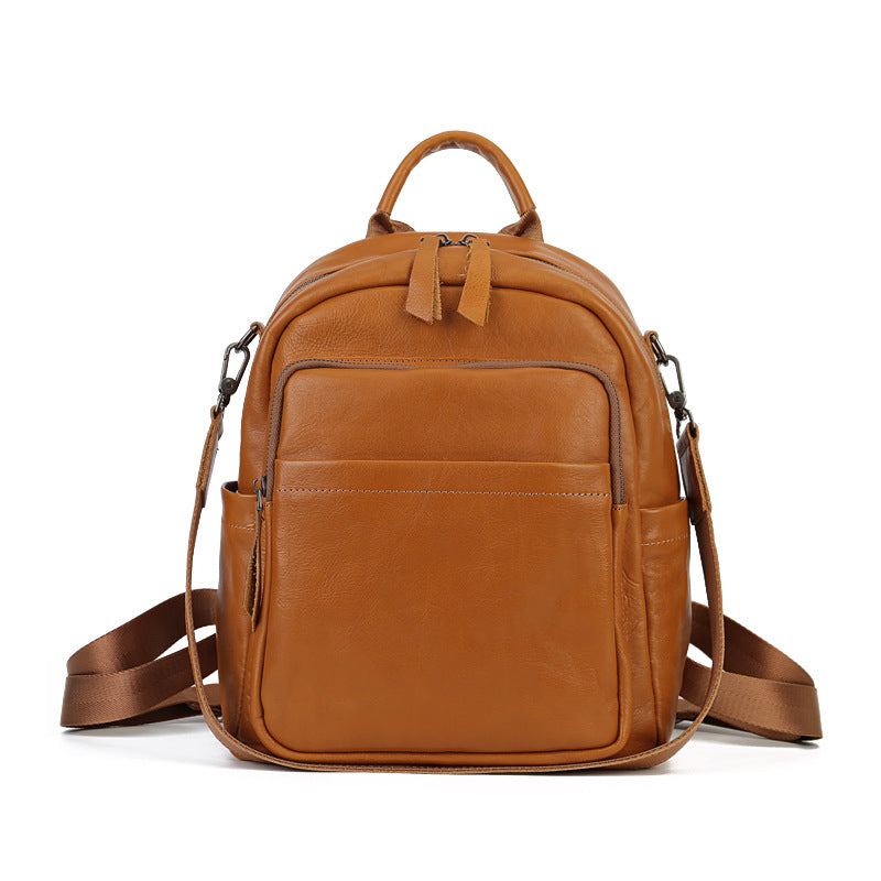 Made Vegetable Tanned Leather Backpack orange front view