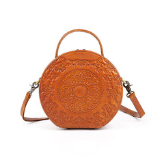 Small Vegetable Tanned Leather Crossbody Bag orange front view
