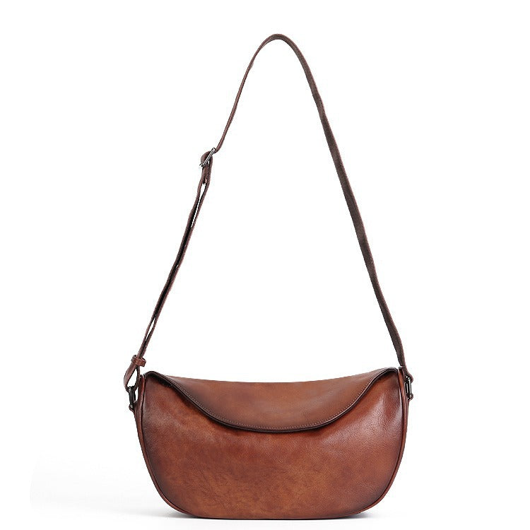 Quality Vegetable Tanned Leather Crossbody Bag gray front view