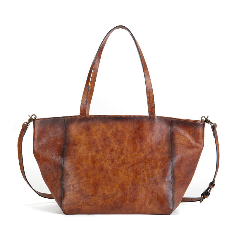 Shopping Vegetable Tanned Leather Tote Bag tan front view