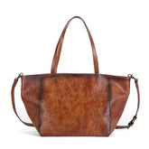 Shopping Vegetable Tanned Leather Tote Bag tan front view