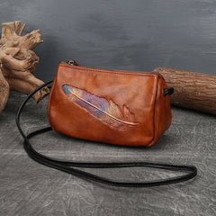 Square Vegetable Tanned Leather Crossbody Bag gray side view