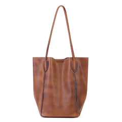 Commuter Vegetable Tanned Leather Tote Bag tan front view