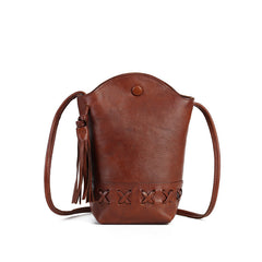 Woven Vegetable Tanned Leather Crossbody Bag brown front view