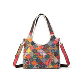 Patchwork Vegetable Tanned Leather Tote Bag gray front view