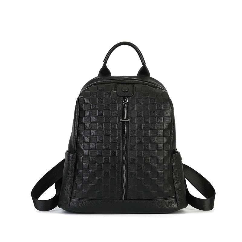 Checkerboard Vegetable Tanned Leather Backpack green front view