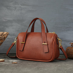 Compact Vegetable Tanned Leather Tote Bag gray angled view