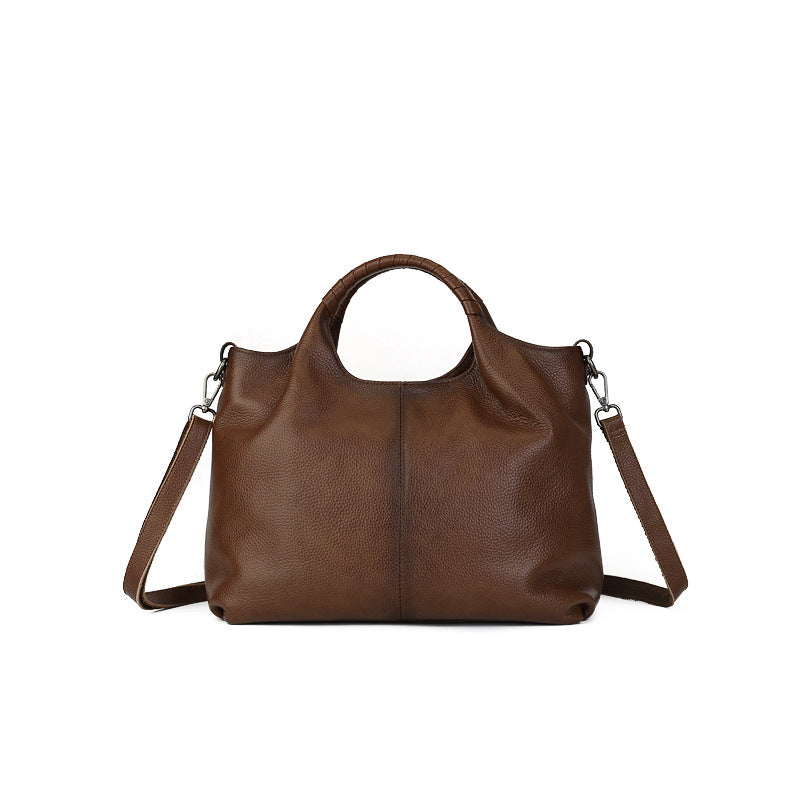 Ethnic Vegetable Tanned Leather Tote Bag brown front view