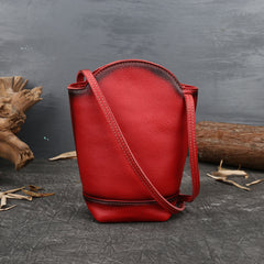 Bucket Vegetable Tanned Leather Crossbody Bag gray detail view