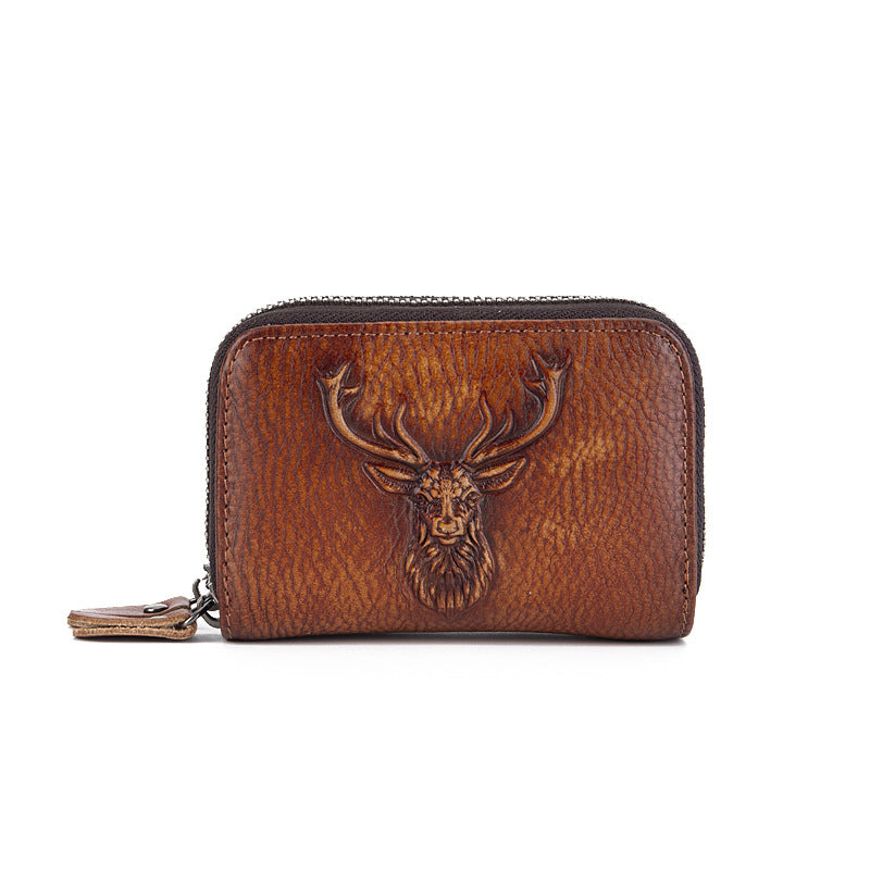 Soft Vegetable Tanned Leather Card Holder brown front view
