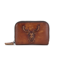 Soft Vegetable Tanned Leather Card Holder brown front view