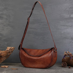 Quality Vegetable Tanned Leather Crossbody Bag gray angled view