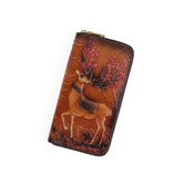 Zippered Vegetable Tanned Leather Clutch Wallet brown front view