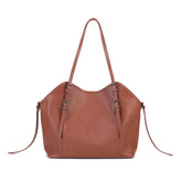 Trendy Vegetable Tanned Leather Tote Bag tan front view