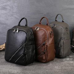 Suitable Vegetable Tanned Leather Backpack gray side view