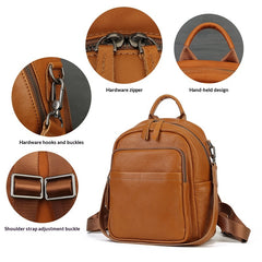 Made Vegetable Tanned Leather Backpack orange side view