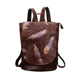 Embossed Vegetable Tanned Leather Backpack brown front view
