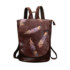 Embossed Vegetable Tanned Leather Backpack brown front view
