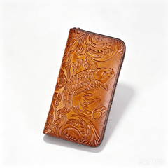Retro Vegetable Tanned Leather Clutch Wallet tan front view