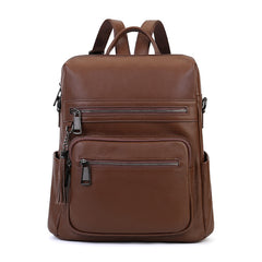Unisex Vegetable Tanned Leather Laptop Backpack brown front view