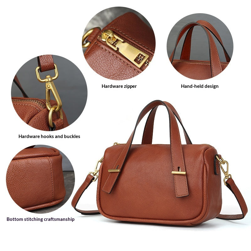 Compact Vegetable Tanned Leather Tote Bag gray side view