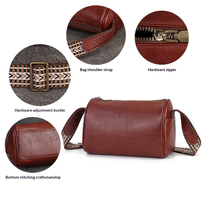 Artistic Vegetable Tanned Leather Crossbody Bag gray angled view