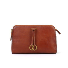 Three Vegetable Tanned Leather Crossbody Bag brown front view