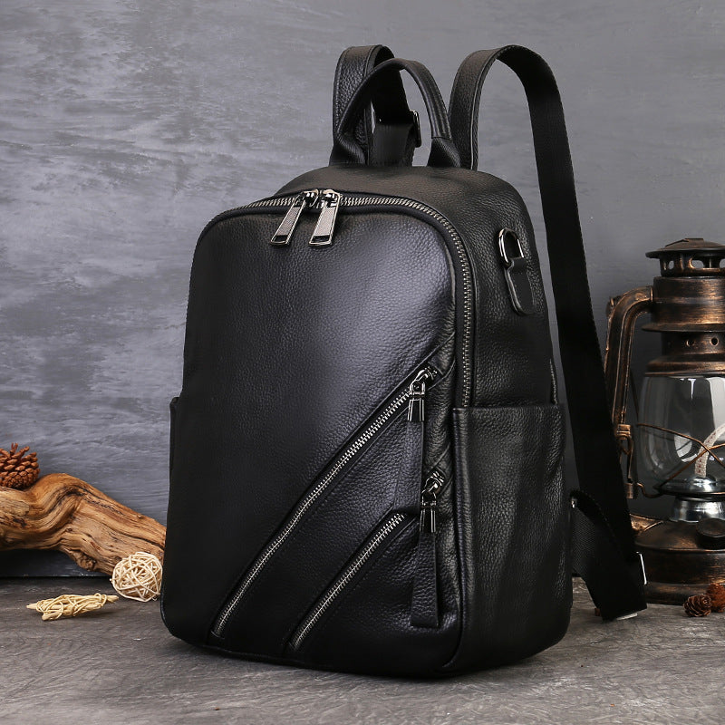 Suitable Vegetable Tanned Leather Backpack green strap view