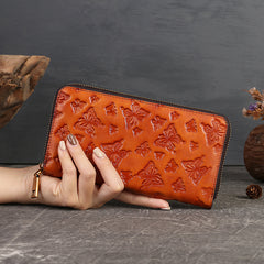 Butterfly Vegetable Tanned Leather Card Holder gray angled view
