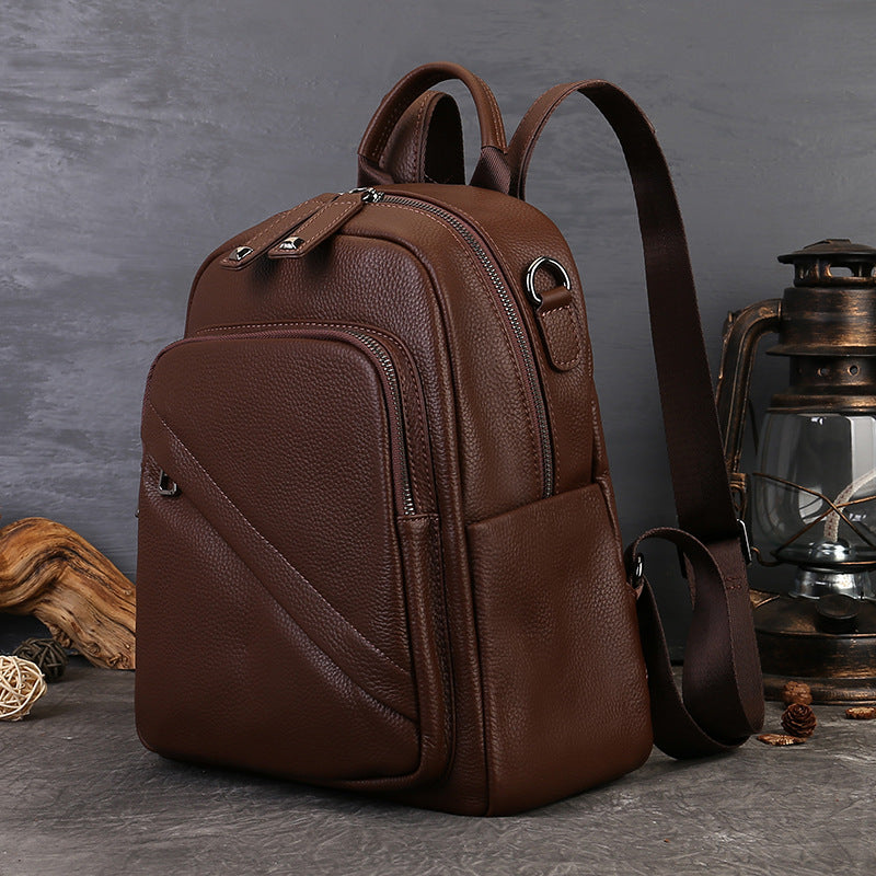 Punk Vegetable Tanned Leather Backpack brown angled view