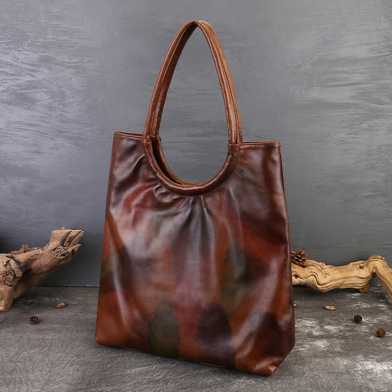 Handbags Vegetable Tanned Leather Tote Bag gray angled view