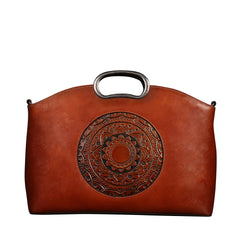 Apparel Vegetable Tanned Leather Tote Bag brown front view