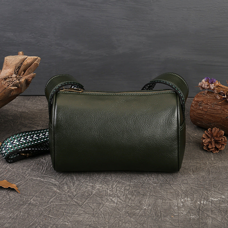 Artistic Vegetable Tanned Leather Crossbody Bag brown back view