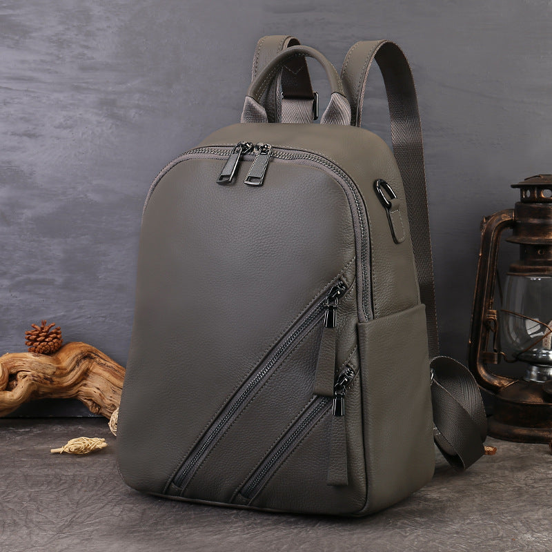 Suitable Vegetable Tanned Leather Backpack green back view