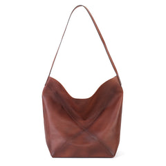 Autumn Vegetable Tanned Leather Tote Bag brown front view