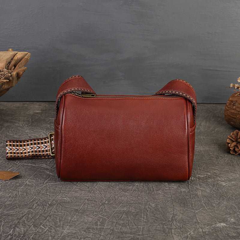 Artistic Vegetable Tanned Leather Crossbody Bag brown strap view