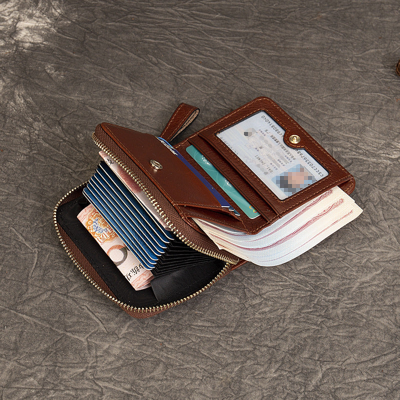European Vegetable Tanned Leather Card Holder gray side view