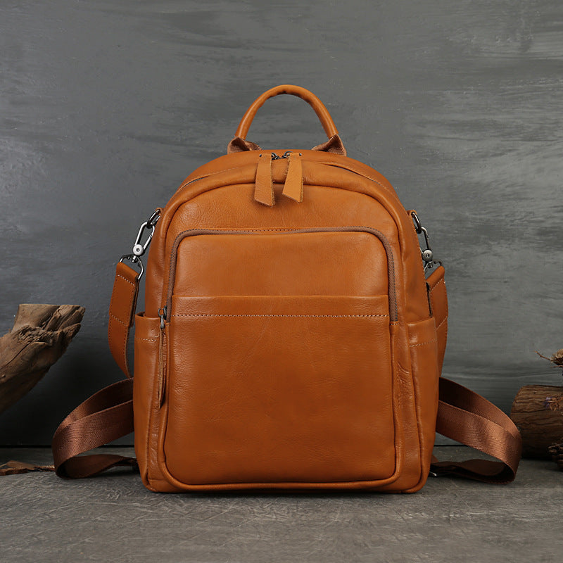 Made Vegetable Tanned Leather Backpack brown strap view