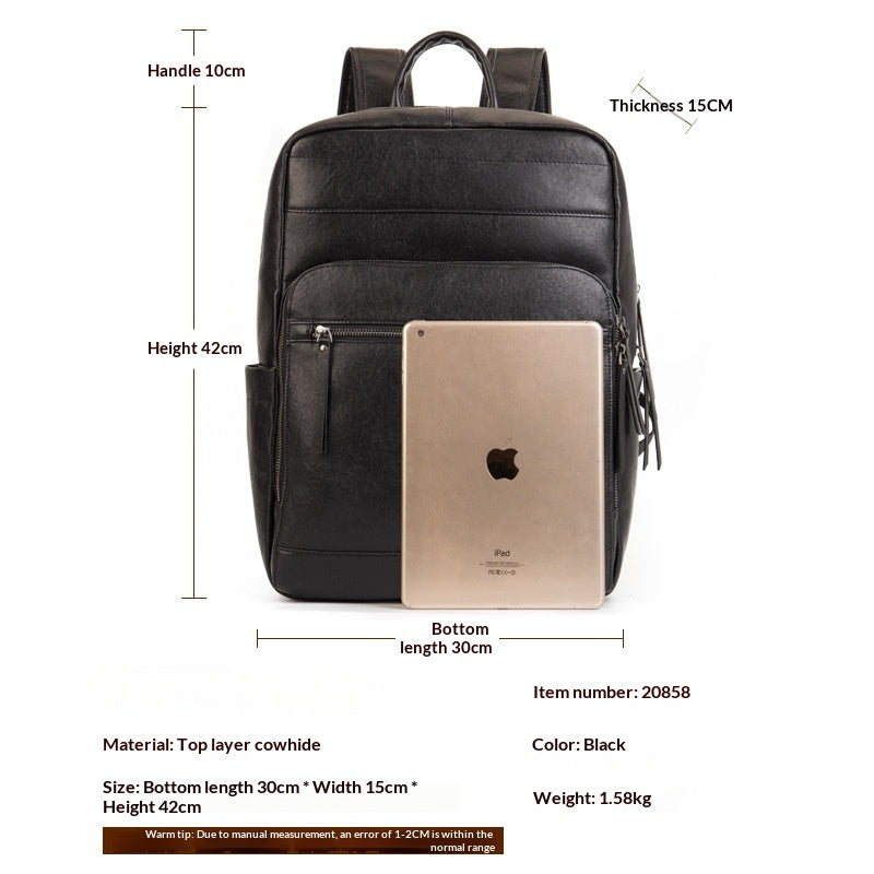 Casual Vegetable Tanned Leather Laptop Backpack gray interior view
