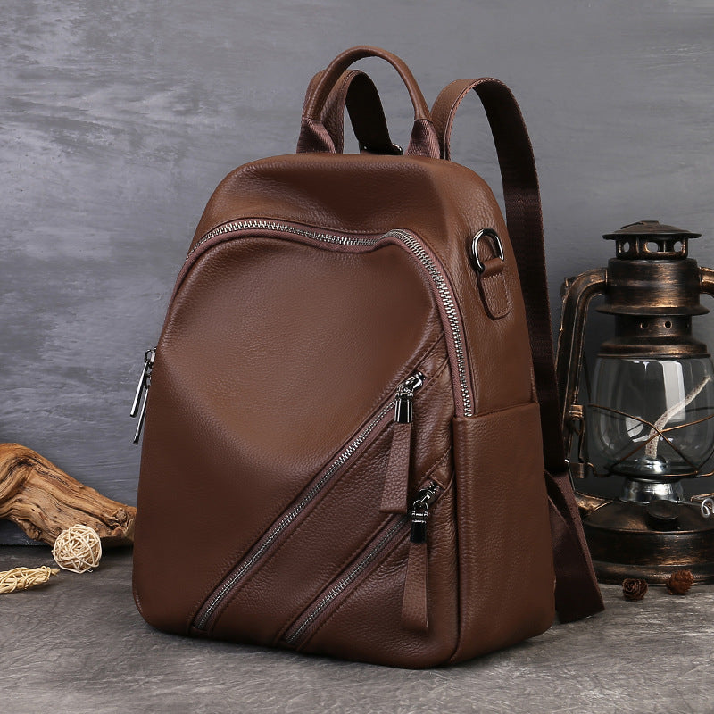 Suitable Vegetable Tanned Leather Backpack brown angled view
