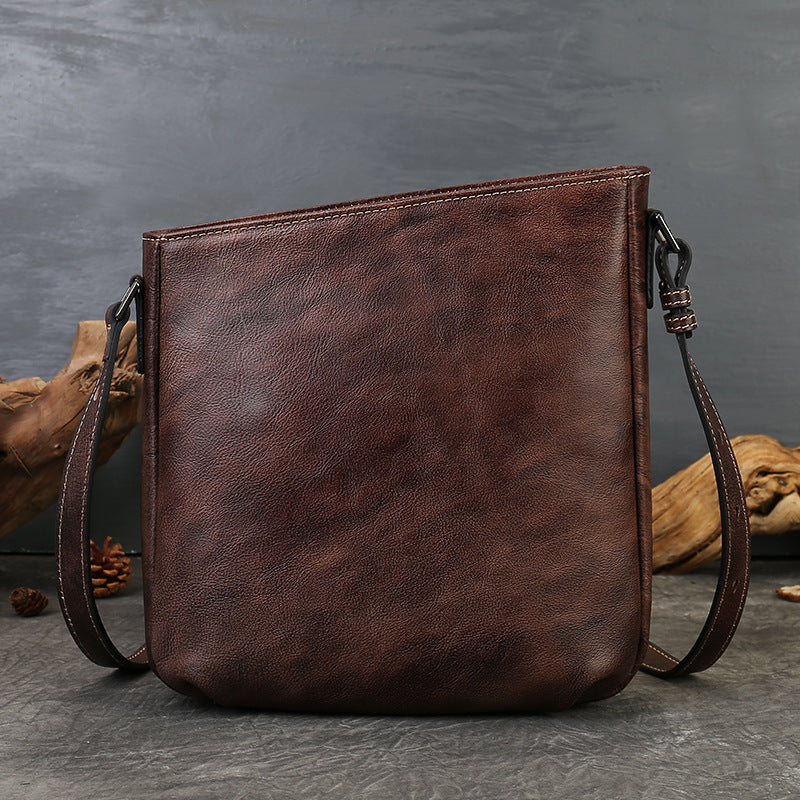 Versatile Vegetable Tanned Leather Crossbody Bag brown lifestyle view