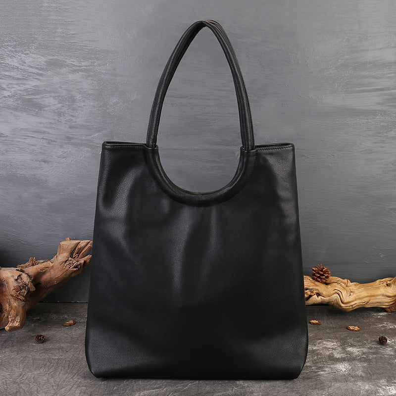 Handbags Vegetable Tanned Leather Tote Bag gray open view
