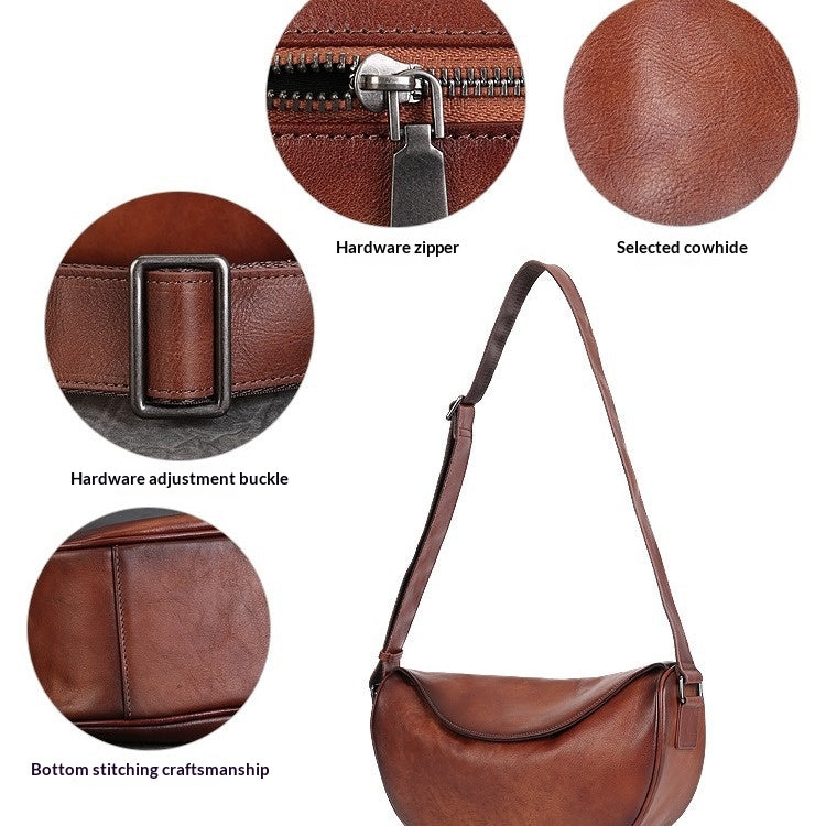 Quality Vegetable Tanned Leather Crossbody Bag gray side view