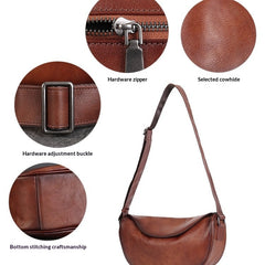 Quality Vegetable Tanned Leather Crossbody Bag gray side view