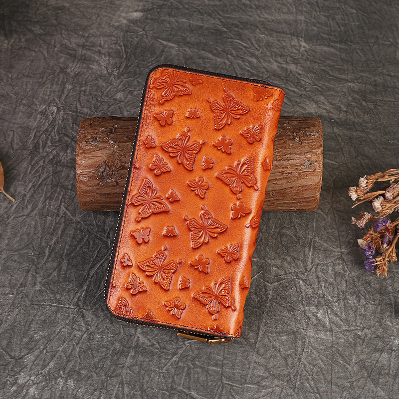 Butterfly Vegetable Tanned Leather Card Holder brown strap view