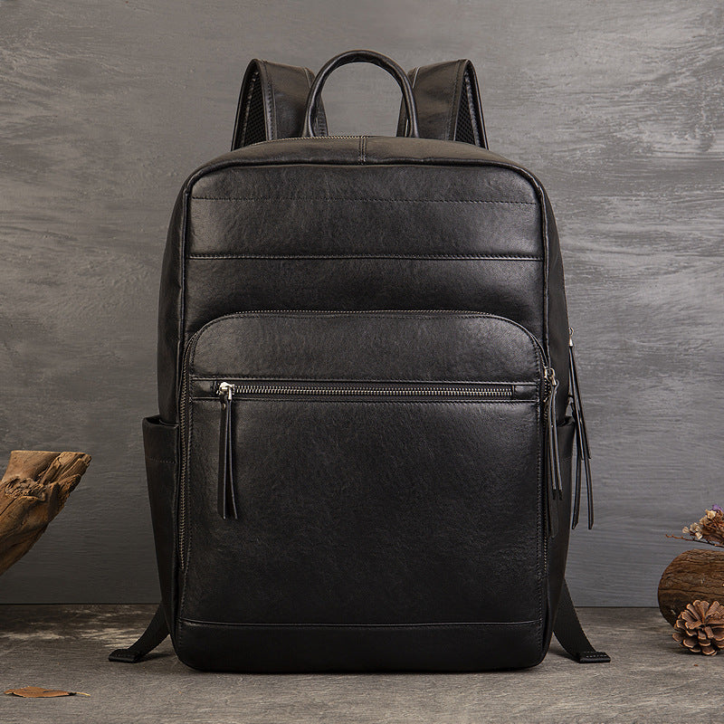 Casual Vegetable Tanned Leather Laptop Backpack brown strap view