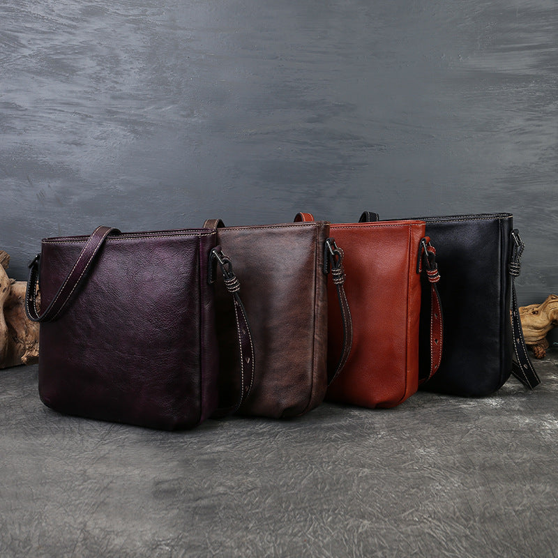 Versatile Vegetable Tanned Leather Crossbody Bag gray side view