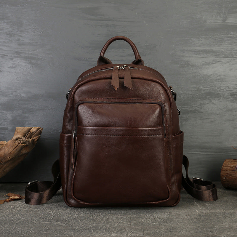 Made Vegetable Tanned Leather Backpack brown back view