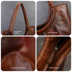 Handbags Vegetable Tanned Leather Tote Bag brown detail view